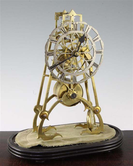 A Victorian brass skeleton timepiece, 13.5in. incl. dome